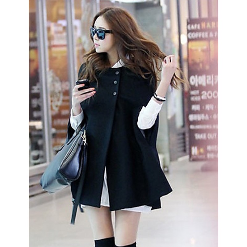 WinterWomen's Solid Color Black Coats & Jackets , Sexy / Casual / Work Cowl Long Sleeve